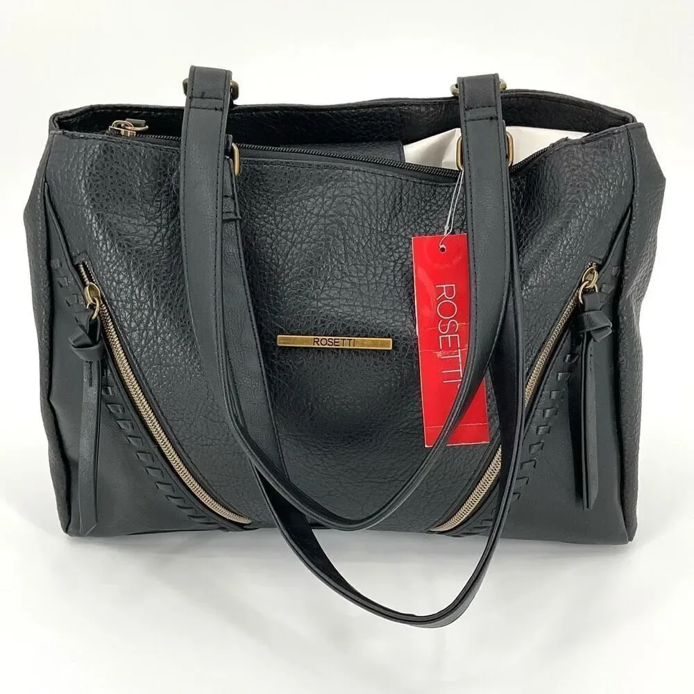 Rosetti Idris Satchel Bag‎ Purse Black Faux Leather Double Shoulder Strap NWT